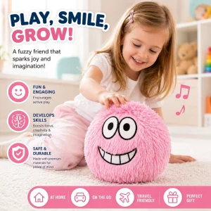 Plush PVC Inflatable Beach Ball Cartoon Face Soft Furry Stress Relief Squeeze Toy for Kids & Adults Outdoor Play