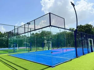 Popular Panoramic Padel Court Lapangan Padel in Indonesia Padel Court Glass Turf Strict QC Paddle Tennis Court Equipment