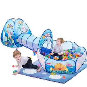 Portable 3 in 1 Kids Play Tent with Tunnel Ball Pit Basketball Stand Pop up Indoor Outdoor Playhouse Children’s Gifts Not Ball