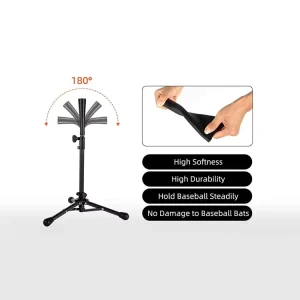 Portable Adjustable Frame & Rubber Top Black Tripod Ball Rebounders Batting Tee for Baseball or Softball