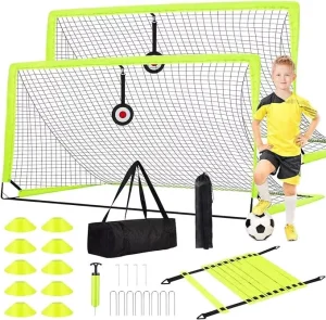 Portable Foldable Soccer Goal 180x120x120cm Nylon Fluorescent Yellow Blue Youth Outdoor Frame Easy Assembly TL09-02