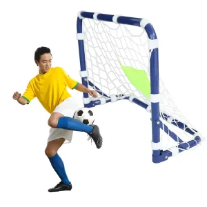 Portable Folding Double Soccer Goal Set Durable Steel Tube Polyester Net Mini Kids Football for Outdoor Use