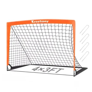 Portable Folding Soccer Goal Set 4x3x3ft Fiberglass Frame Polyester Net Easy Removable Kids Football Equipment