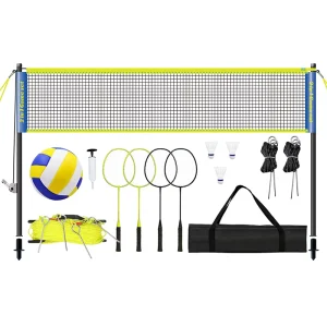 Portable Height Adjustable Badminton Volleyball Tennis Net Set Sports Equipment with Poles Stand and Carry Bag