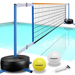 Portable Indoor Outdoor Tennis Net System with Fill Base 2 Water Volleyballs for Pool Volleyball & Training Equipment