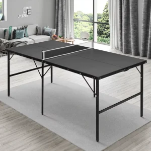 Portable Mid Size 6×3 ft Indoor Folding Table Tennis Table MDF Material with 2 Paddles and 2 Balls Foldable PingPong Game Net