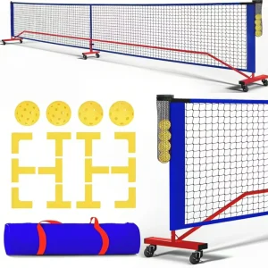 Portable Pickleball Net Regulation Size with Wheels Court Markers Ball Holder Carry Bag 4 Pickleballs Court Sport Set