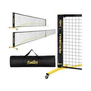 Portable Pickleball Net Set Wheels Regulation Size 22 FT Half Court 11 FT Steady Metal Frame Includes Carry Bag For Backyards
