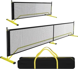 Portable Pickleball Net for Driveway 22FT Official Regulation Size with Wheels Court Markers Carry Bag