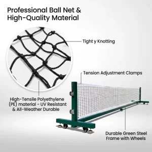Portable Pickleball Net with Wheels Heavy Duty Galvanized Steel Official Size for Backyard Park Court Training
