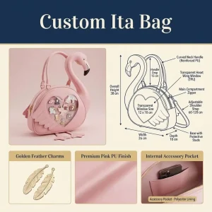 Premium Custom Animal Shaped Flamingo Ita Bag Reinforced Handle Internal Pocket Protective Studs Cute Pin Display Crossbody