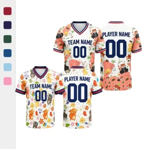 Private Label American Football Jersey Polyester Lightweight Playful Animal Graphic Stitched Logo for Themed Party Wear Top Set
