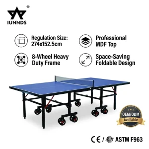 Professional 274×152.5cm Table Tennis Table with 8 Wheel Heavy Duty Frame Foldable Indoor Ping Pong Table for Tournament Play
