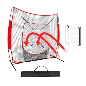 Professional 7×7 FT Red Baseball Net with Large Ball Collection System Hitting Net Left-Right Handed
