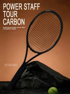Professional All-Carbon Hard Oval Head-Heavy Tennis Racket Power Staff Series All-Black for Men Women Adult Singles V14