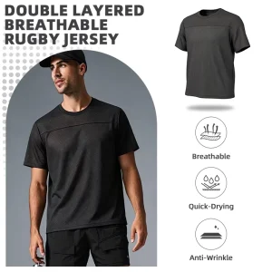 Professional Double Layer Quick-Dry Rugby Jersey Anti-Wrinkle 100% Polyester Athletic T Shirt Custom Men Rugby Uniform
