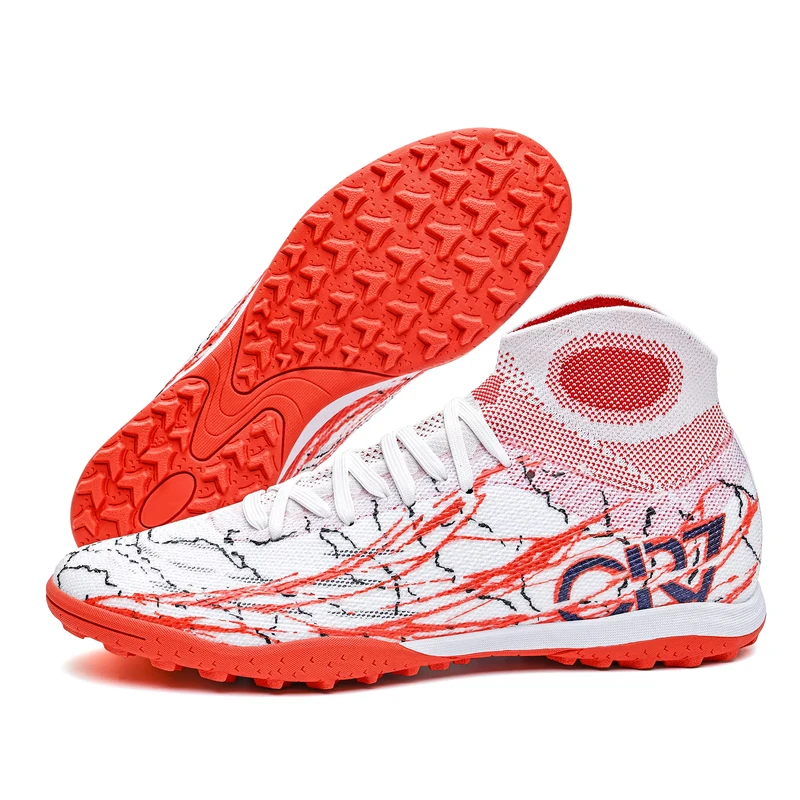 Professional High Top Soccer Shoes TF Broken Nail Short Nail Training Wear Resistant Anti Skid Support Indoor Outdoor Sports