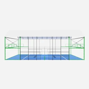 Professional Outdoor Panoramic Padel Court Tempered Glass Roof Stainless Steel Frame 20*10m Size LED Lighting Padel Tennis Cage