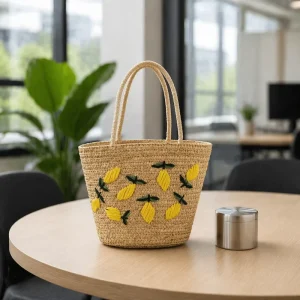 Pure Natural Chinese Traditional Craft Wheat Straw Hand Made Tote Bag Solid Color Custom Style