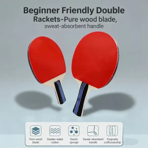 Pure Wood Base Table Tennis Racket Set Double sided Rubber Sweat absorbing Handle Portable Eco Friendly for Beginners Training