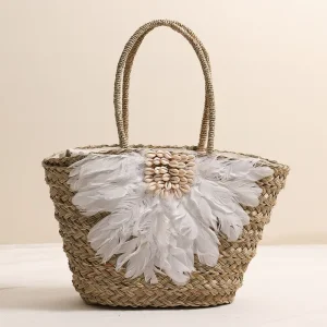 Raffia Straw Tote Bag Women Shoulder Boho Style Large Capacity Adjustable Strap Summer Beach Accessory