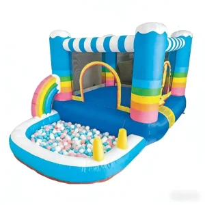 Rainbow Striped 2 in 1 Inflatable Bounce House Jumping Castle Ball Pit Eco Friendly PVC 3 5 Kids Capacity Commercial Grade for