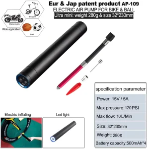 Rechargeable Electric Portable Aluminum Alloy MTB Road Bike Cycle Ball Inflator Mini Bicycle Air Pump 120PSI