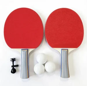 Recreational Ping Pong Set 2 Red Surface Paddles 3 Balls With Clamp for Casual Use