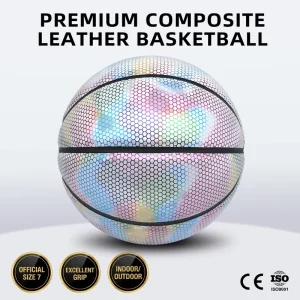 Reflextive Silver Custom PU Leather Souvenir Basketball Size 5 6 7 Durable Water Resistant Indoor Outdoor Training For Exercises