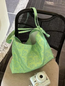 Relaxed Letter Print Shoulder Bag Embroidered Canvas Tote with Ample Storage Stylish Shopping Bag for Work
