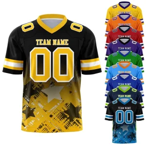 Retro American Football T Shirts Personalized Breathable Quick Dry Star Gradient Short Sleeve Rugby Jersey