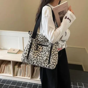 Retro Leopard Print Underarm Bag Trendy Niche Shoulder Bag Multi pocket Crossbody Messenger Bag for Women Daily Travel