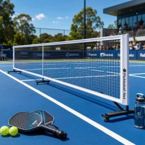 Rolling Pickleball Net System 22ft Regulation Size Lockable Caster Wheels Outdoor Court Equipment
