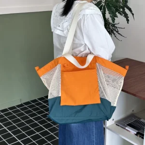 Sac Tendance Summer Custom Beach Accessories Hand Bags Ladies Big Comfort Colors Nylon Foldable Mesh Tote Bag With Pockets