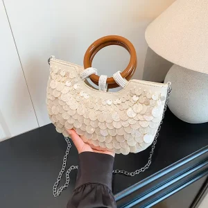 Sequin Shells Women’s Retro Shoulder Bag Ladies Handbags Elegant Female Evening Clutch Purse