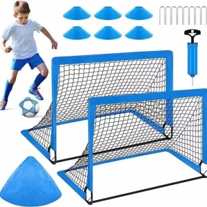 Set of 2 Portable Kid Football Goal Pack Kit Children Training Foldable Football Nets Mini Pop up Soccer Goals