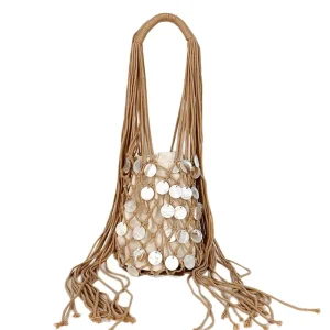 Shell shaped Casual Single shoulder Bag Mesh Tote Hand woven Women Bag Fringed Beach Bag