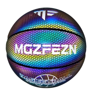 Shiny Reflect Holographic Iridescent Luminous PU Leather Street Basketball Indoor Outdoor Training Custom Logo Glow Ball