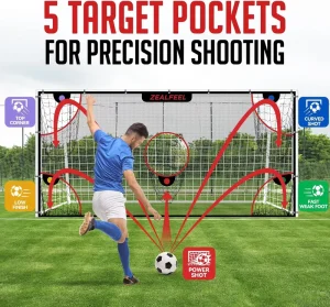 Shooting Practice Training Equipment 12x6ft Soccer Target Net Portable Football Goal Net with 5 Scoring Zones