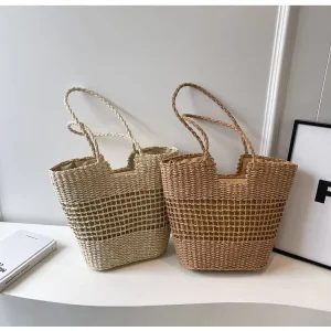 Shop Tote Bag Custom Beach Accessories Bohemian Straw Woven Soft Lightweight Daily Outdoor Handbag