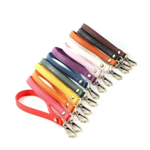 Short PU Leather Wrist Strap for Purse Wallet Metal Bronze Clip Clutch Bag Handle