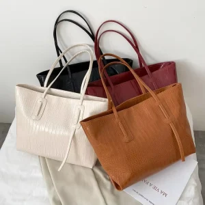Simple High-capacity PU Leather Zipper Bag Women Summer Trendy Versatile Style Crocodile Pattern Shoulder Bag