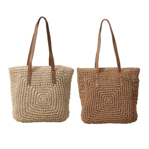 Simplicity Paper Straw Handwoven Beach Handbag Large Capacity Zipper Closure Single Shoulder Summer Vacation Bag