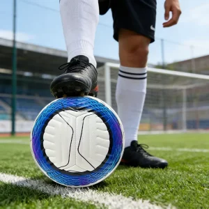 Size 5 Official Match Ball Blue Durable PVC Material Machine Sewing for Youth and Adult Outdoor Football Training