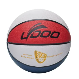 Size 7 Basketball Premium PU Leather Machine Stitched Durable Sports Ball for Adults Shield Red Blue and White Model