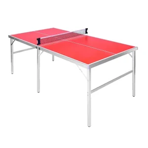 Small Ping Pong Table Foldable MDF Red Mini Pingpong Set Removable Table Tennis Table for Children Games