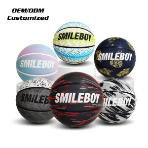 Smileboy Hot Sales Custom Size 3 5 7 Size 6 Outdoor Training Rubber Basketball With Printed Logo Factory Manufacturer