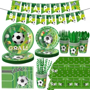 Soccer Birthday Party Supplies Include Plates Napkins and Cups for Sports Themed Soccer Party Decorations