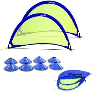 Soccer Goal for Kid Easy Up Set of Two Portable 4FT Soccer Net 210D Oxford with 8 Field Marker Cones Extra Stakes