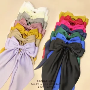 Solid Color Streamers Hair Bow Large Stain Hairpin Women Luxury Ponytail Accessories Bowknot Clips